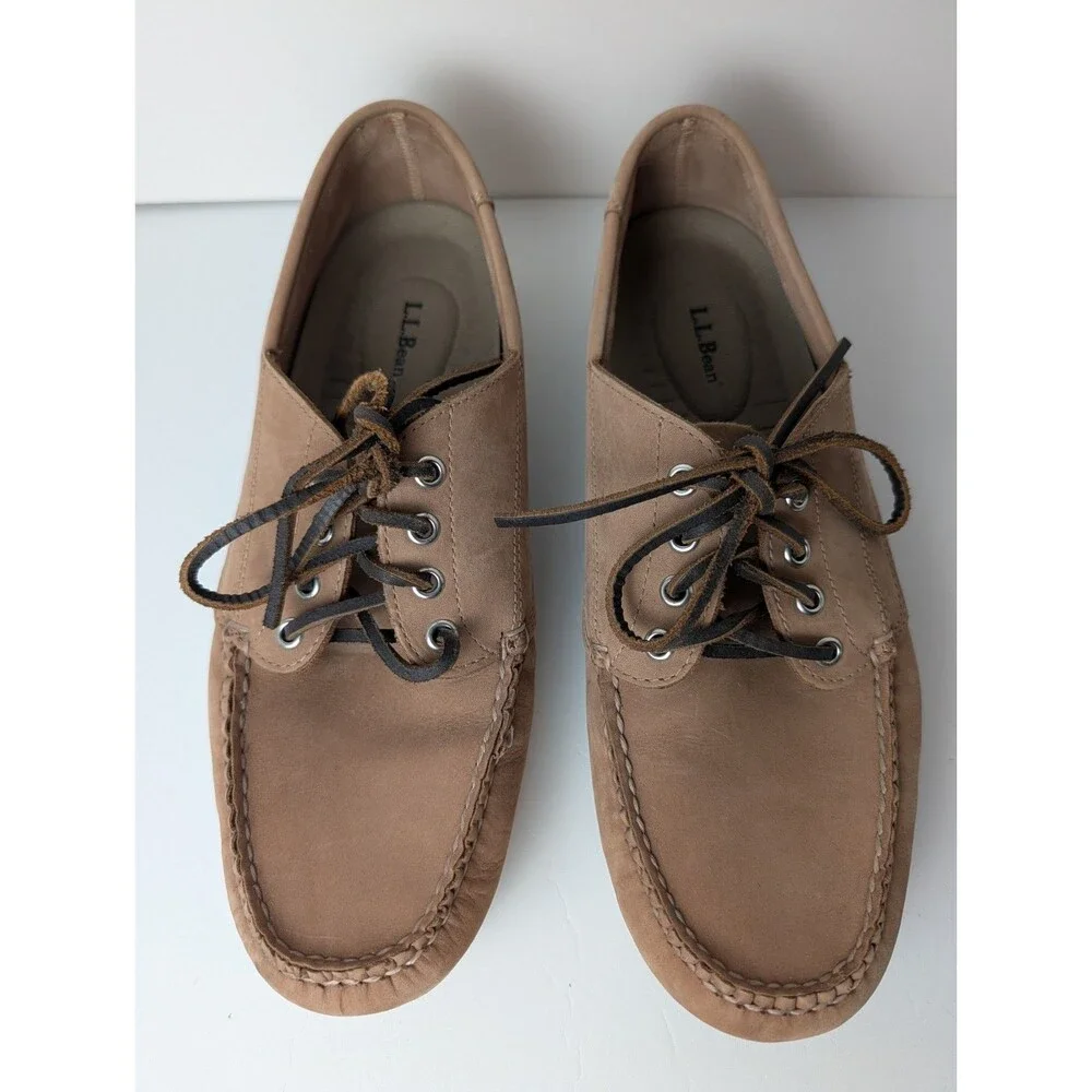 L.L Bean Men's Blucher Brown Leather Handsewn Boat Moccasin Shoes Size 11.5 EE